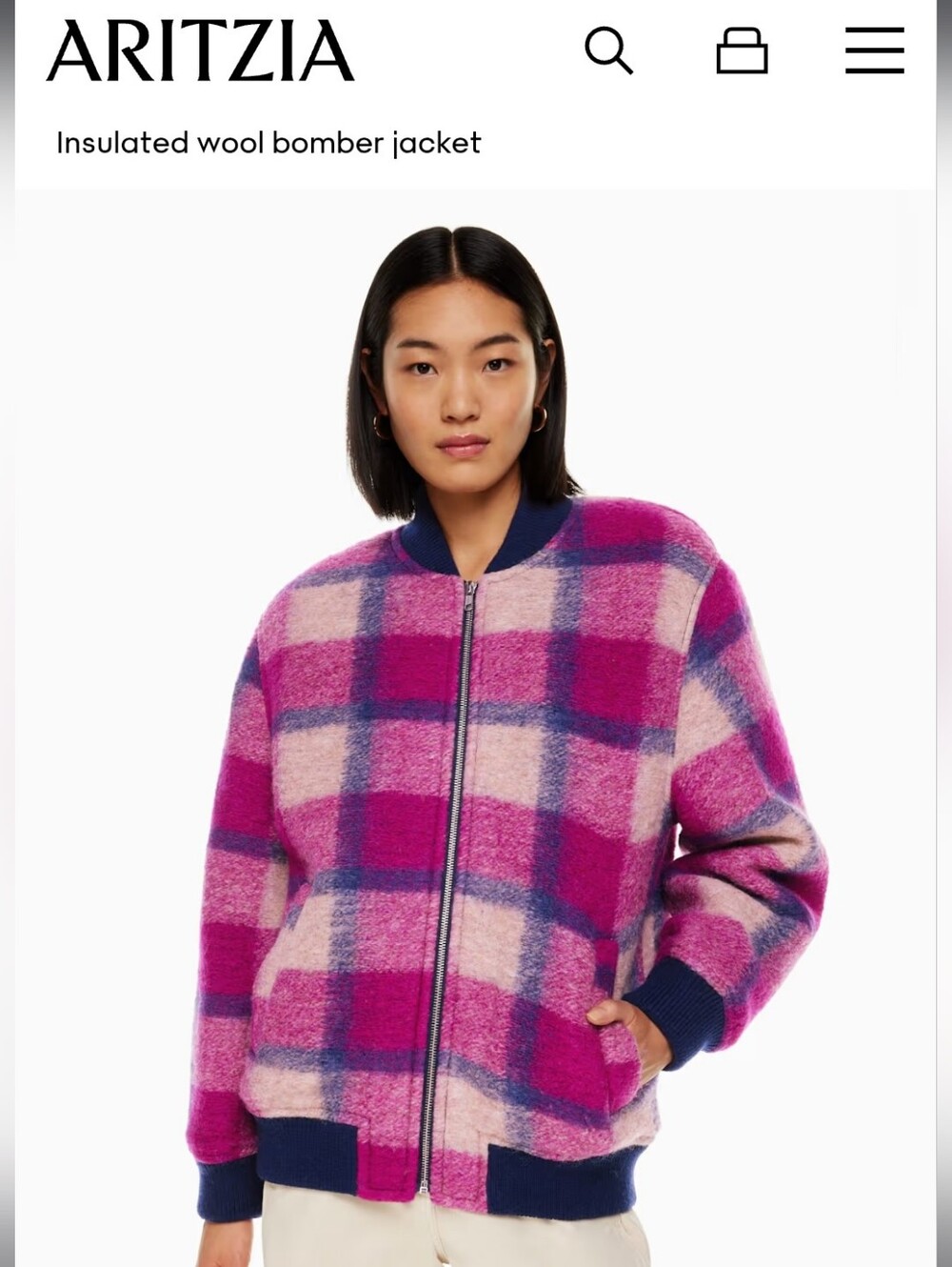 WILFRED FREE STABLE JACKET. Like NEW. Wool. Pink Navy Plaid. Small OVERSIZED fit